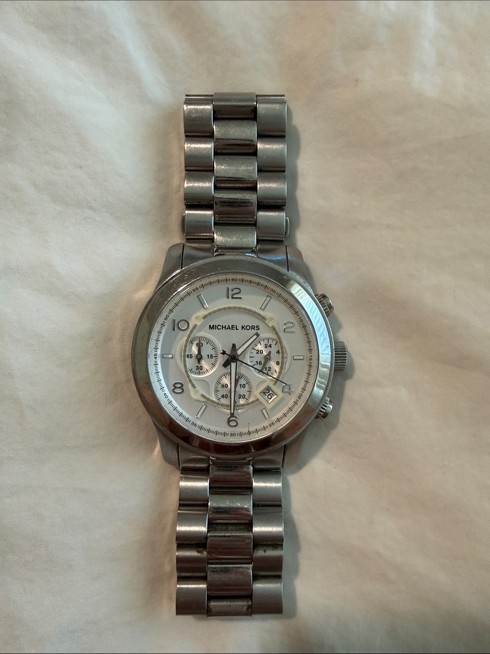 Michael Kors Unisex Silver Stainless Steel Chronograph Watch with White Dial